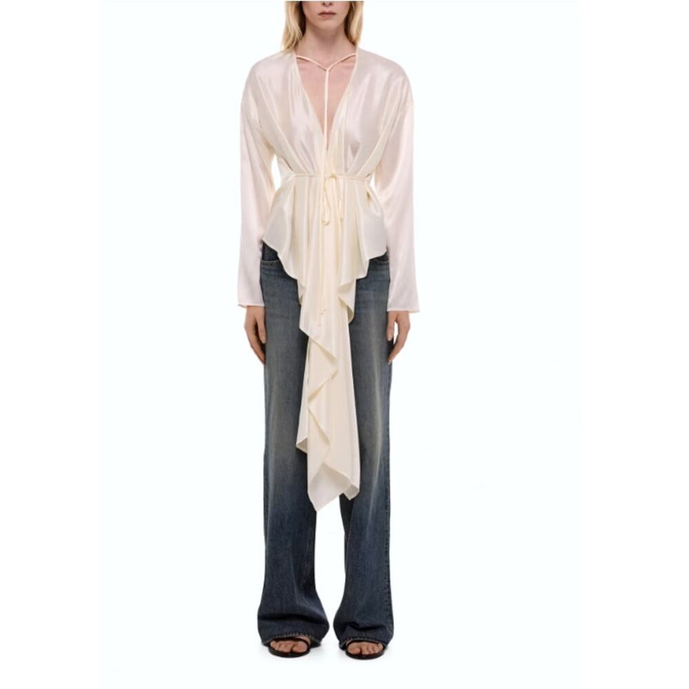 Helmut Lang Long Sleeve Draped Scarf Top Ivory Size M/L